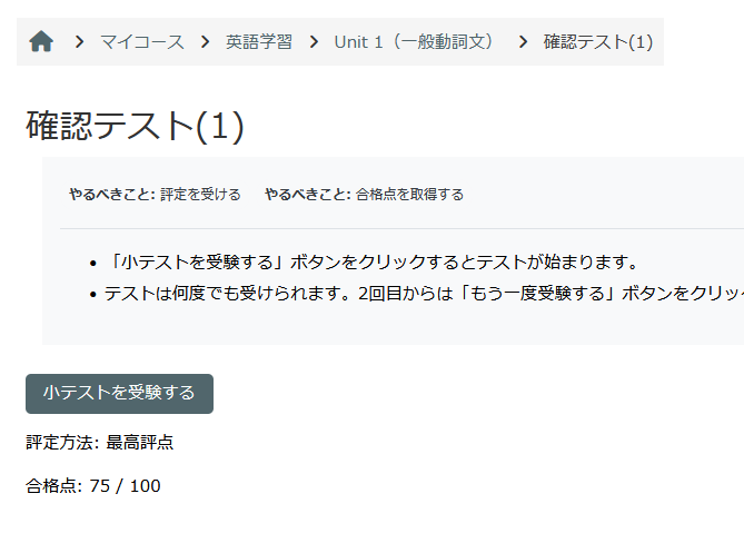 小テスト受験画面